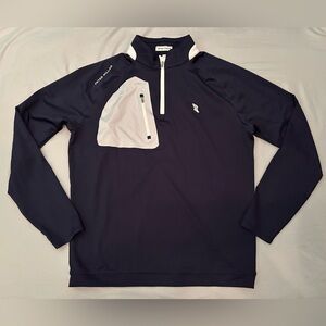 Peter Millar Navy and White Quarter-Zip Pullover